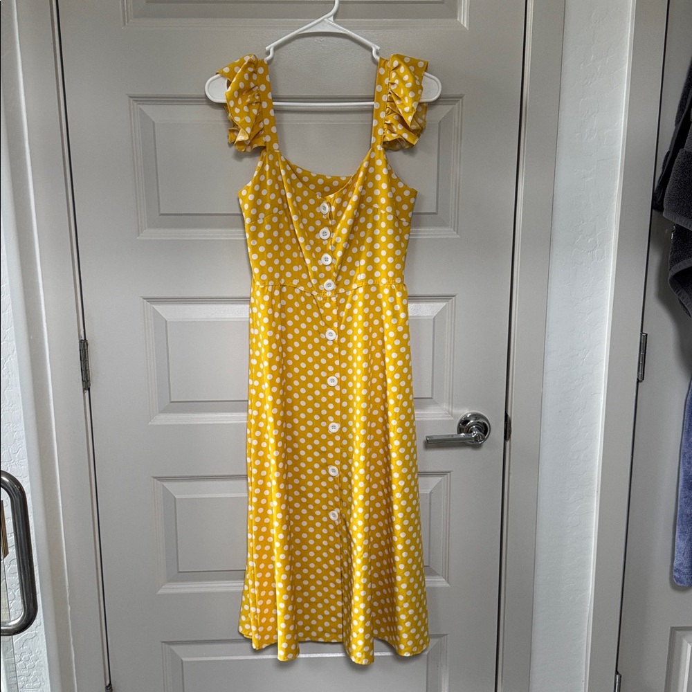 Yellow Polka Dot Button-Down Dress